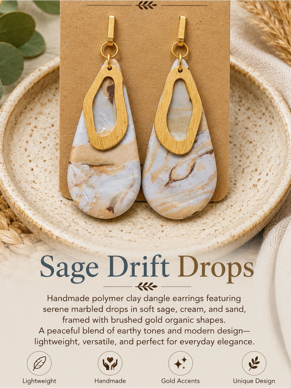 Treasure Trove Sage Drift Drops Earrings with Gold Accents